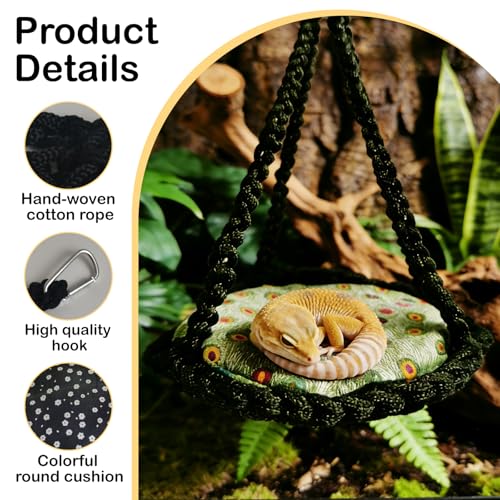 Reptile Hammock Swing Hanging Bed Bearded Dragon Hammock Reptile Accessories for Chameleon, Lizards, Gecko, Snakes, Iguana Reptiles, Geckos, Bird, Parrot, Parakeet, Cockatiel Toys（Green with pad） - color: Green with pad