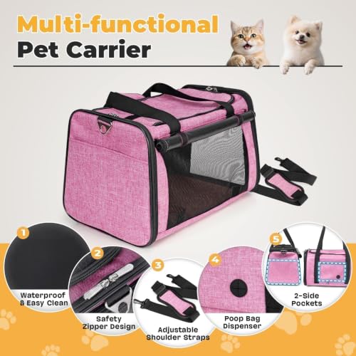 YUDODO 25lbs Cat Carrier Lightproof Soft Sided Pet Carrier for Large Cat | Airline Approved, Lightproof Breathable Design, Side Pockets, Durable Mesh, Foldable and Portable, Pink - color: Pink