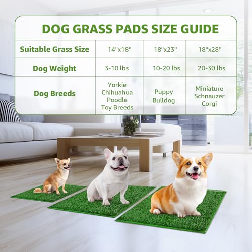 LOOBANI Dog Grass Pee Pads, 18.1x28.1in Artificial Grass Pad for Potty Tray | 2 Pack, Hemmed Edge, Fake Grass for Dogs to Pee On, Washable, Replacement Turf, Outdoor Indoor Pee Grass Patch, Easy to Clean - size: 18.1*28.1 inch