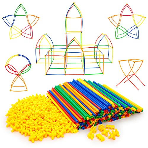 PicassoTiles 400 Piece Straws and Connectors, STEM Construction Set Ages 3+ | Interlocking builder pieces, creative early education kit, hands-on engineering play, screen-free fun for curious young kids - color: 400pc Toy Straw