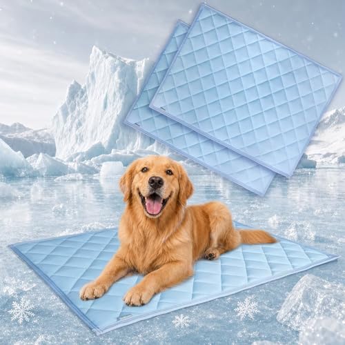 JoyBlooms Cooling Mat for Dogs 2Pack Cooling Pad for Dogs Pad Crate Pad with Elastic Strap,Q-Max 0.46 Cool Anti-Slip Breathable Thin Lightweight Portable Washable Kennel Mats Blue 41" x 28" (XL-Crate) - color: Blue, size: 41" x 28" (XL-Crate)