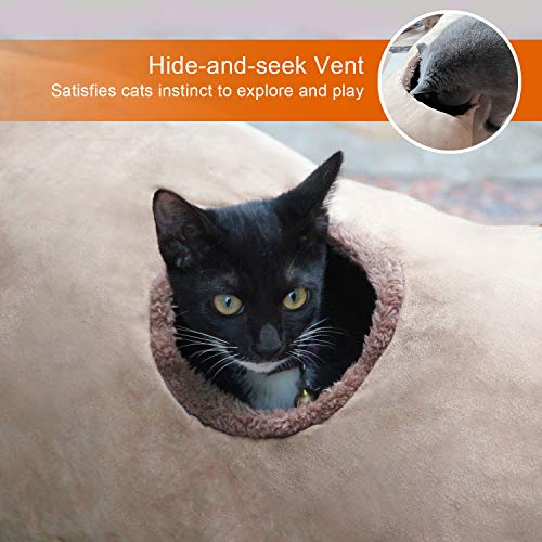 Collapsible Cat Tunnel Pet Play Tube Crinkle Tunnel with Cat Toys，Length 35" Diameter 9.7" - color: Brown, size: 35 inch