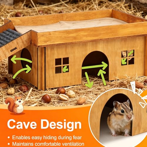 Large Sturdy Bunny House, Guinea Pig Rabbit Hideout Castle | Small Animal House Bed Hut Habitats with Stairs, Sturdy Wooden Guinea Pig Hideout for Hamsters Bunny Chinchillas Hiding - color: Brown
