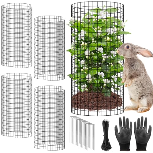 5 Pack Plant Protectors from Animals, 24x12" Plant Cages for Outdoor Plants | Wire Plant Protector, Thick Metal, Non-deformable, Free-Cut, Cap-less Design, Plant Protection Cage to Keep Animals Out - size: 5 PACK-24x12inch