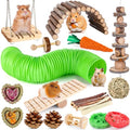 Hamster Toys Set, Guinea Pig Toys Bunny Small Animal Chewing Toy for Cage | Chinchillas, Gerbils, Rats, Rabbit Rodents Teeth Care Toys, Apple Wood Timothy Hay Mouse Toy Swing Seesaw Bridge - size: 28Pack-hamster toys