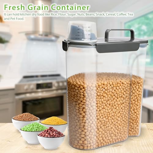 Viretec Rice Storage Container, 15 to 20lb Dry Food Airtight Dispenser, Pet Dog Cat Food Canister, BPA Free Clear Plastic Kitchen and Pantry Bin for Oatmeal, Cereal, Pasta, Flour Pack of 2 Grey - color: 10L+6L/Grey