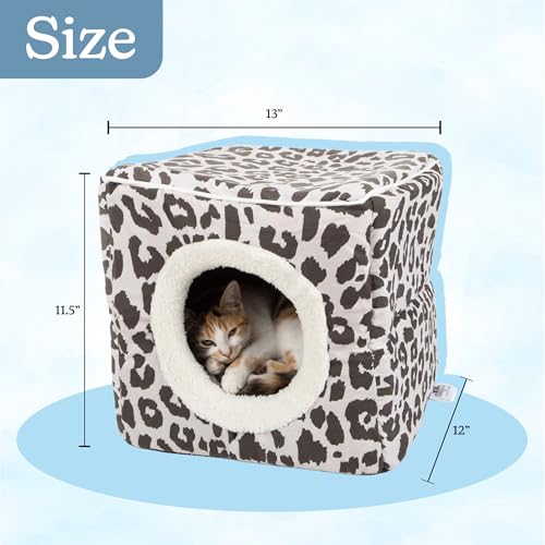 Cat House - Indoor Bed with Removable Foam Cushion - Cat Cave for Puppies, Rabbits, Guinea Pigs, and Other Small Animals by PETMAKER (Animal Print) - color: Gray Animal Print