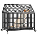 50 inch Heavy Duty Indestructible Dog Crate with 2 Bowls, Steel Double Door Indoor High Anxiety Cage for Large Giant Dogs, Escape-Proof Chew-Proof Pet Kennel with Trays and Wheels, Extra Large XL XXL - size: 49.2"L x 29.7"W x 46.3"H