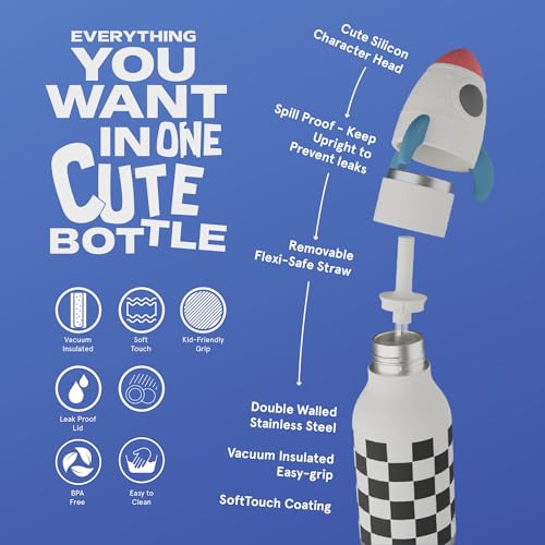 asobu Bestie Water Bottle, Cute Collectible Character, Leak Proof, BPA Free | 16 oz, Stays Cold 24 Hours, Double Wall Vacuum Insulation, Food Grade Stainless Steel, Spill Resistant, Great Gift Idea - color: Rocket Bottle