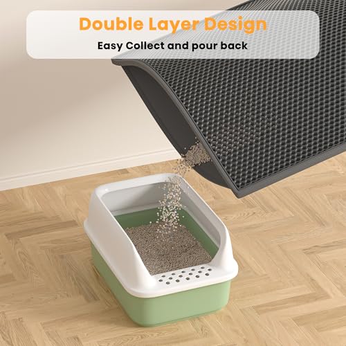 Pieviev Double Layer Cat Litter Mat Traps Scattered Litter 30''x24'' 2 Pack | Waterproof Urine Resistant Layer Litter Box Mat, Easy Collection, Soft on Kitty Paws, Black Color for Indoor Cats - color: Black