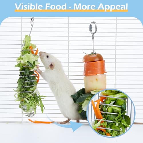 Medium Wooden Rat Climbing Ladder with 2 Stainless Steel Foraging Toys for Rats Mice and Birds