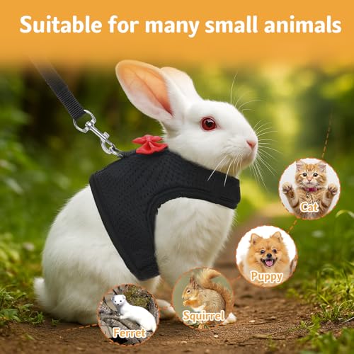 Bunny Harness and Leash Set, Soft Breathable Mesh Rabbit Leash Vest with Safety Buckles, Lightweight Escape-Proof Walking Gear for Rabbits, Kittens, Ferrets, Guinea Pigs, Black M - color: Black