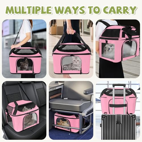 Soft Cat Carrier Up to 20 Lbs, Washable Pet Travel Bag for Kitten Puppy | Breathable Mesh, Medium to Big Pets Small Dog,Soft-sided Cloth Animal Crate for Car Travel Carrying, Safe for Vet Visit,Pink - color: Pink