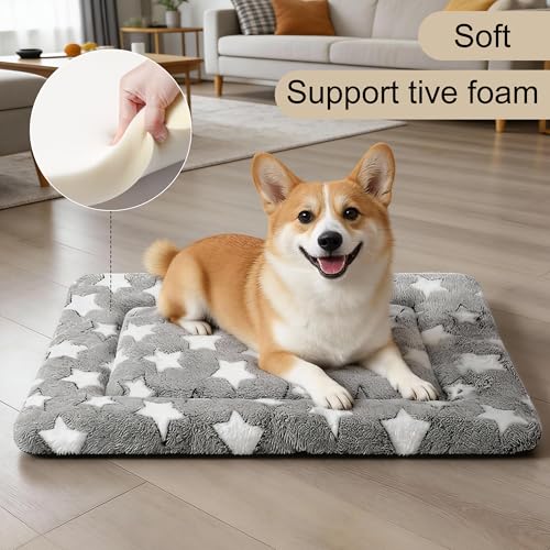 Dog Crate Mat, 4 Piece Reversible Pet Bed, Polyester, Machine Washable, Small Dogs & Cats, Rectangular (Gray Star, 24" L x 18" W x 1.5" Th) - color: Grey Star-4pcs, size: 24"L*18"W*1.5"Th