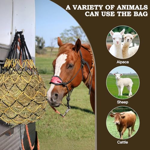 Hay Net for Horses,Slow Feed Hay Bag for Horses Goat Sheep | Hanging Hay Feeder Bag for Horses Stable Stall Paddock Rest Toy - color: Black+Yellow