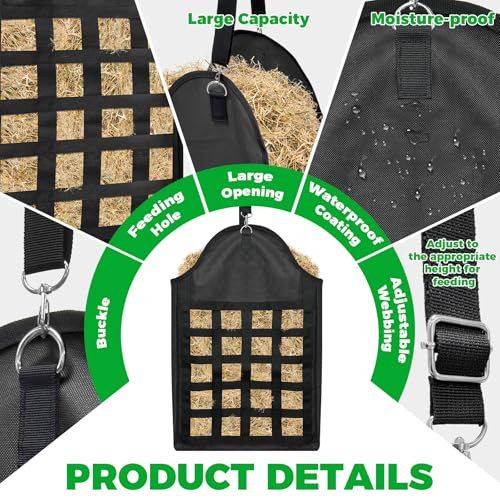 Loyala Hay Bag Goat Hay Feeder Slow Feed Hay Bags 600D Oxford Cloth Hay Bags for Horses Goats Sheep Donkeys Cows (Black Grid