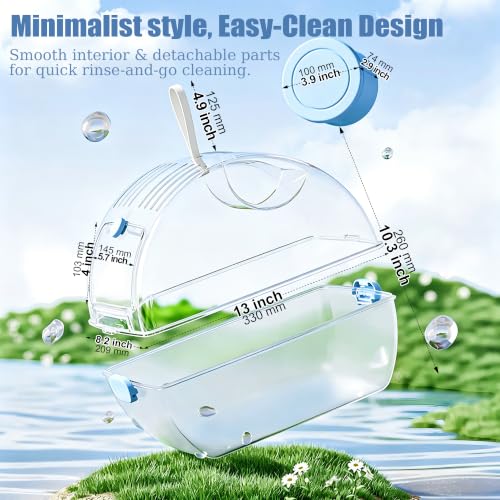 Small Portable Hamster Cages,Big Size(13×8.2×10.8'') Hamster Carrier with Water Bottle,Dwarf Hamster Travel Cage with Storage Box,360º Transparent Acrylic Pet Travel Carrier,Mouse Gerbil Cage(Blue)