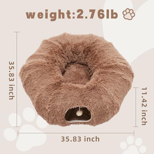 Cat Tunnels for Indoor Cats, Donut Tunnel Toys for Cats, Brown | Washable Circle Cushion, 3-in-1 Foldable Playground & Cozy Cave Bed for Small Large Cats, Kittens, Puppy, Rabbits - color: Modern Brown