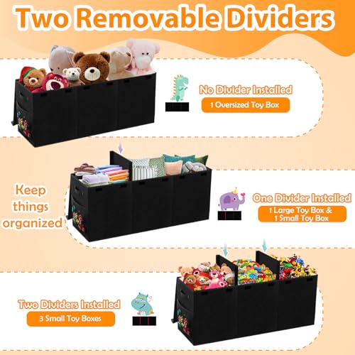 Large Toy Storage Box with Lid, Dividers, Collapsible Kids Toy Chest, Black | Toy Box for Boys, Girls, Nursery, Bedroom, Living Room, Playroom, 40X14X16 inches - color: Extra Large Black