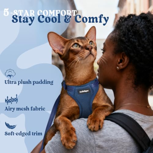 rabbitgoo Cat Harness and Leash Set, Easy-on with Neck Buckle, Navy Blue | Escape Proof, No Over-the-head, Soft Air Mesh, 3 Lockable Adjusters & Buckles, Reflective, for Kittens & Small Cats Walks, Xs - color: Navy Blue, size: Xs