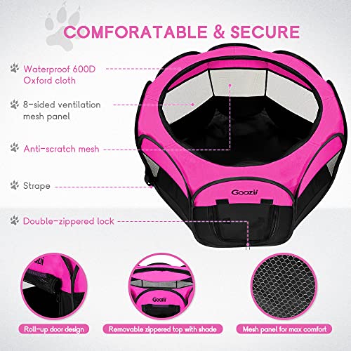 GOOZII Pet Cat Playpen for Indoor Cats Enclosed, Portable Foldable Dog Playpen Outdoor Tent Crate Cage with Zipper Top Cover Door for Kitten Puppy Outside Rv Car Camper (Small Size, Pink) - color: Pink, style: S [29" x 29" x 17"]