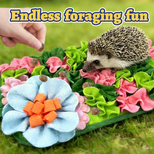 Hedgehog Foraging Mat Enrichment Toy, with Non-Slip Bottom for Hedgehogs, Rabbits, Guinea Pigs, Hamsters, Hedgehogs Cage Accessories Interactive Feeding & Sensory Play Mat (Floral, 17.7x9.8 Inches)
