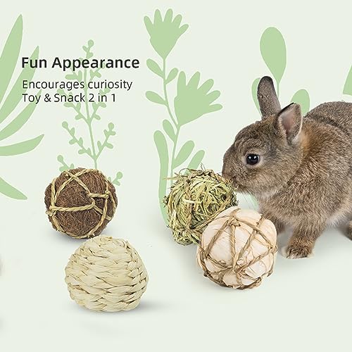 andwe Small Animals Play Balls Rolling Chew Toys & Gnawing Treats for Rabbits Guinea Pigs Chinchilla Bunny Degus - Pet Cage Entertainment Accessories (Pack of 4) - size: Pack of 4