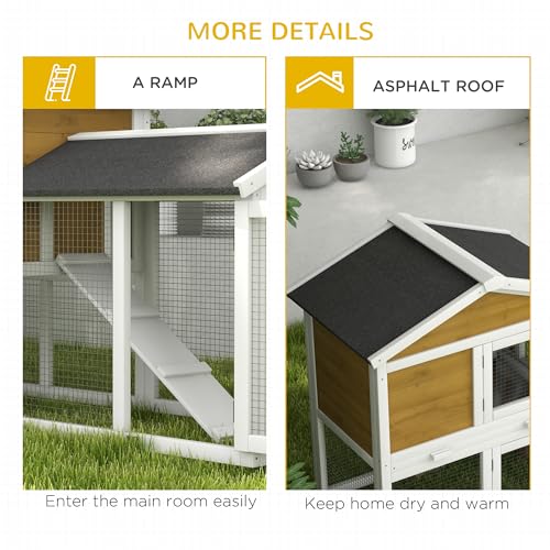 PawHut 58" Rabbit Hutch, Wooden Bunny Hutch, Guinea Pig Cage, Small Animal Enclosure with Run Area, Removable Tray, Asphalt Roof, Lockable Doors and Ramp, Nature Wood | Wooden Bunny Hutch, Guinea Pig Cage, Removable Tray, Asphalt Roof, Lockable Doors, for