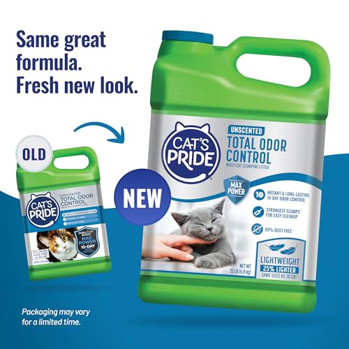 Cat's Pride Total Odor Control, Max Power, Clumping Litter Unscented 15lb - size: 15 pounds, style: Total Odor Control Unscented