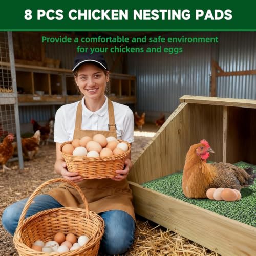8 Pack Chicken Nesting Pads, Washable Reusable Hen Laying Mats, Green | 12 x 12 inch Chicken Coop Accessories, Cut to Fit Nesting Boxes, Rabbit Cages - color: Green