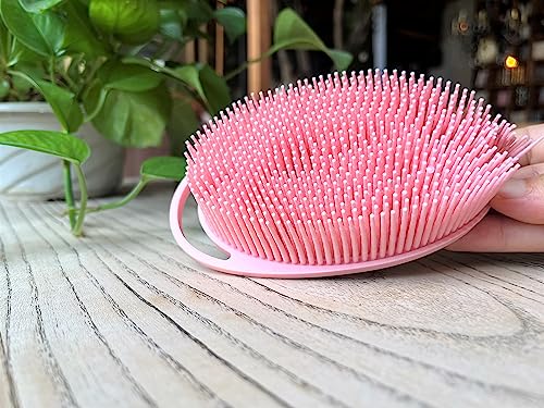 Premium Sensory Brush for Kids or Autism,Soft Silicone Body Scrubber,2 in 1 Sensory Room Occupational Therapy Brushes,Silicone Loofah,Pet Shower Brush Bath Brush Shampoo Brush(hangable-Oval-Pink) - color: Hangable-oval-pink