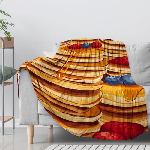 Pancake Flannel Throw Blanket 40x50 Inch, Colorful Breakfast Food Pattern with Syrup Berry and Griddle Cake Blankets Soft Cozy Fleece Throws for Adults Bed Sofa Dorm Living Room Decor Gifts - color: Pancake02, size: 40"x50"