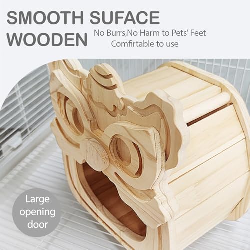 Chinchilla Hideout House Solid Wooden Chinchilla Cage Accessories | Chinchilla House No Paint Wooden Guinea Pig Hideout Small Animal Hide Hut for Chinchilla, Squirrel,Sugar Gliders (Lion ) - style: Lion Shape