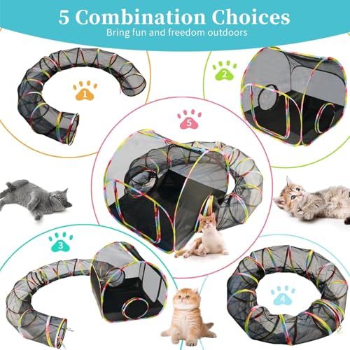 Outdoor Cat Enclosure 2-in-1, Extra Large Pop Up Cat Rolling Tent with 134" Tunnel for Indoor Cats, Expandable Foldable Cat Playpen for Backyard Camping, Fits Small Animals,1-Min Setup - size: 2-in-1 cat enclosures set