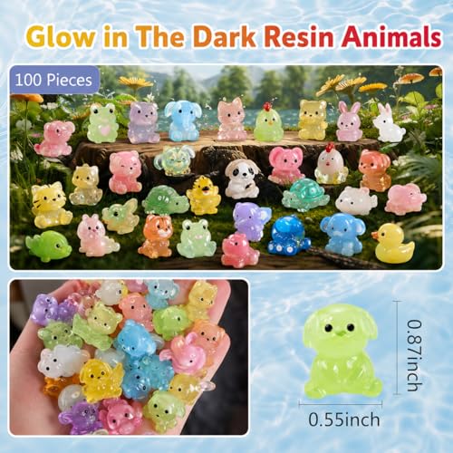 100 PCS Mystery Bag Mini Resin Animals, Glow in The Dark Tiny Animal Figurines Blind Bags Bulk, Cute Mini Resin Figures Surprise Box Toys for Kids, Classroom Prizes Goodie Bag Stuffers Party Favors - color: 100pcs Animals