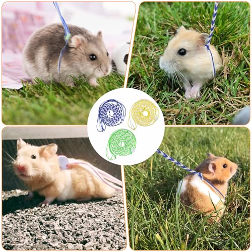 Hamster Leash, 3 Pcs Adjustable Leash Harness for Small Animals, Soft Lightweight Animal Leashes for Rabbits, Ferrets, Guinea Pigs, Chinchillas, Rats(Yellow, Blue, Green)