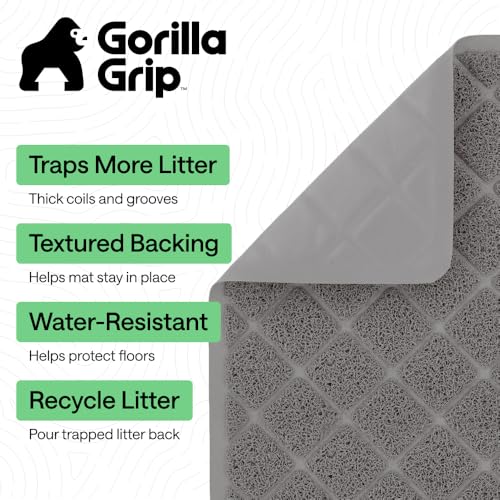 GORILLA GRIP Cat Litter Box Mat, Cushioned Coil Mesh Litter Trapping Mats, Scatter Control Supplies for Less Mess, Phthalate Free, Ultra Deep Catch Grooves, Rinse or Vacuum to Clean, 30x20 Gray - color: Grey, style: Medium (30" x 20")