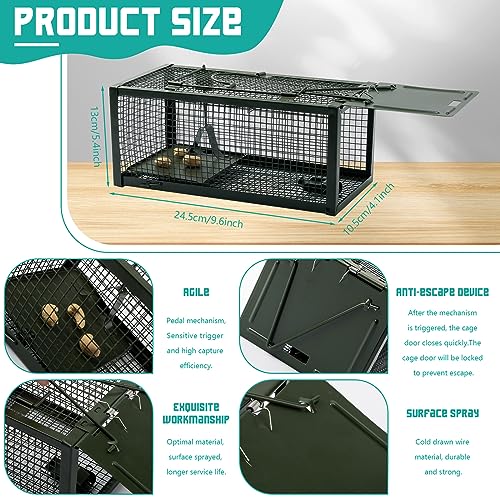 Qualirey 2 Pcs Live Rat Trap Humane Mouse Trap Mice Rat Cage Work for Small Animal Indoor and Outdoor Mouse Voles Hamsters Catch and Release(Green) - color: Green