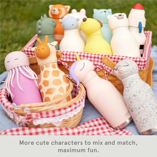 asobu Bestie Bottle Insulated Stainless Steel Water Bottle with Detachable Soft Animal Head Fun Drinking For Kids and Teens with Flexible Reusable Straw 16 Ounce (Seal White) - color: Seal White