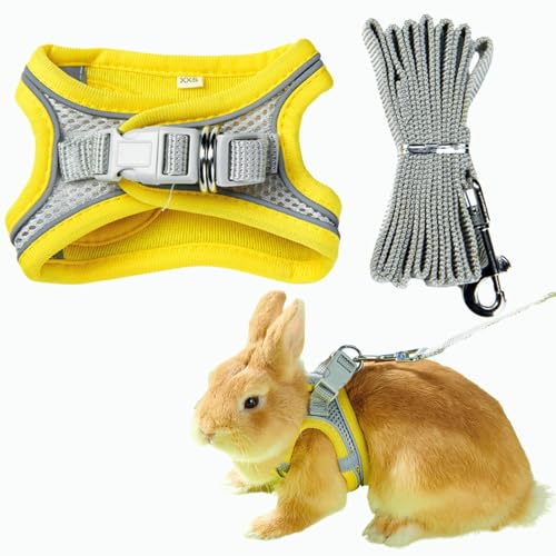 Pet Harness,Rabbit Harness and Leash Set, Breathable Pet Vest, Reflective Strips Jacket for Small Kitten, Puppy, Rabbit (Yellow,M) - color: Yellow, size: M