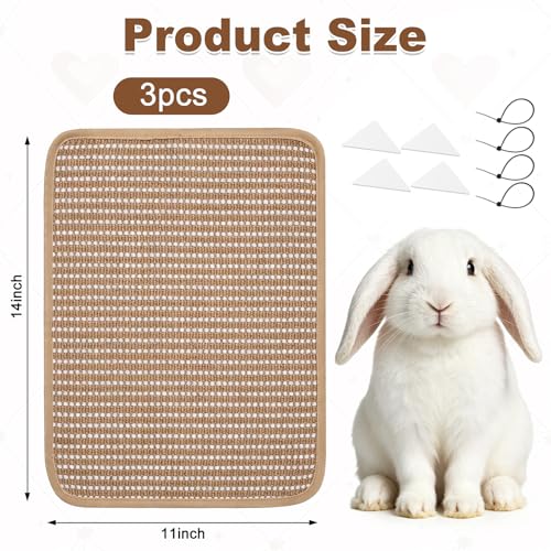 3PCS Rabbit Scratch Mat, Natural Bunny Scratching Pad Claws and Teeth Care Rabbit Mats for Cages Chew Toys for Bunny Pet Cage Bedding for Biting Sleeping Nesting (11x14 inch) - size: 11x14 inch