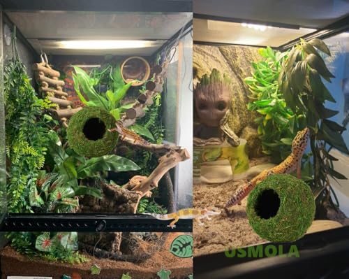 USMOLA Mossy Caves, Artificial Green Moss Caves Hide for Pet Reptile Frogs and Snakes, Terrarium & Vivarium Decor, Crested Gecko Tank Decor (4" - Woodland Green)