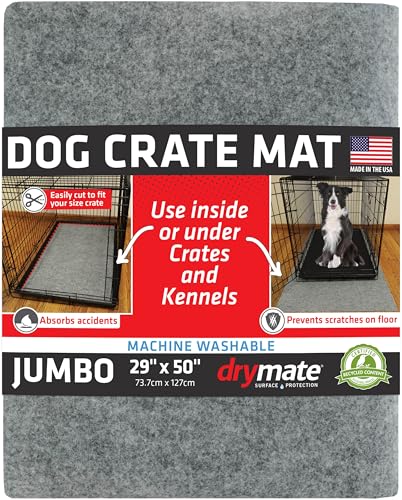 Drymate Dog Crate Mat Liner, Absorbs Urine, Waterproof, Non-Slip, Washable Puppy Pee Pad for Kennel Training - Use Under Pet Cage to Protect Floors, Thin Cut to Fit Design (USA Made) (LGrey)(29"x50") - size: 29" x 50"
