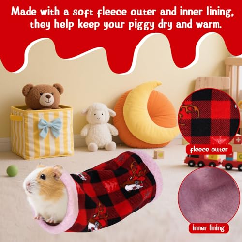 NAPLORD Small Pet Fleece Set,Guinea Pig Snuggle Sack, Tunnel,Fleece Forest Hideout,Square and Round Potty Pads for Guinea Pigs and More - color: Red, size: 1 piece Tunnel