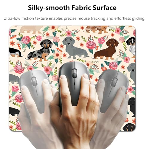 Dachshund Floral Seamless Design Mouse Pad, Sausage Dog Wiener Desk Mat | Pink Rose Flowers, Boho Puppies Animal Art, 9.5"x 7.9", Cute Smooth & Anti-Slip Mousepad - color: Sausage Dog