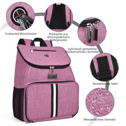 BAGLHER丨Dog Travel Bag, Airline Approved Pet Supplies Backpack, Dog Travel Backpack with 2 Silicone Collapsible Bowls and 2 Food Baskets - color: Light pink-A