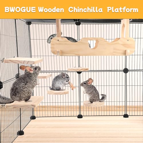 BWOGUE Chinchilla Suspension Bridge & Ledges, Chinchilla Cage Accessories | Chinchilla Wooden Ledges, Chinchilla Shelves, 1 Bridge & 6 Platforms, Natural Pine, Screw-Mounted Design, Climbing & Resting