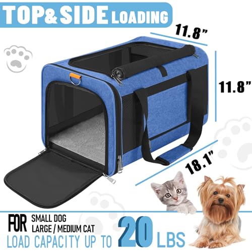 GAPZER Large Cat Carrier Soft, Collapsible Travel Pet Carry Bag, Small Dogs | Large Kitty Cat 20 lbs Maine Coon, Top Load Transport Small Puppy Dog Kennel, Yorkie Little Dog 10lbs, Sturdy Fabric Blue - color: Blue