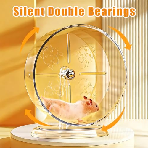 Silent Hamster Exercise Wheel,8.3 Inch Quiet Spinner Hamster Running Wheel,Silent Wheels with Anti-Skid & Adjustable Stand for Gerbils, Mice, or Other Small Pets,Transparent - size: 8.3 inch