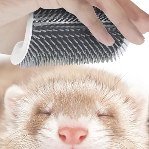 SunGrow Self-Grooming Brush for Ferrets & Cats, Light Gray Self Massager, Mountable to Corners and Flat Surfaces, Includes Brush, Catnip, Screws and Adhesive Tape (2 Pieces)